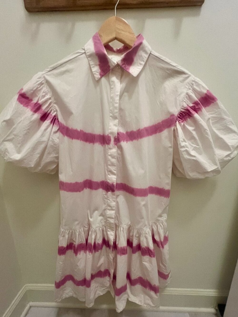 Wknd Tie Dye Shirt Dress 100% Cotton Pink and White Size Small